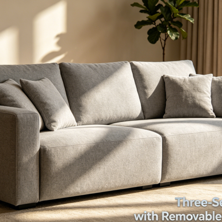 Three-Seat Fabric Sofa with Removable Back Cushions