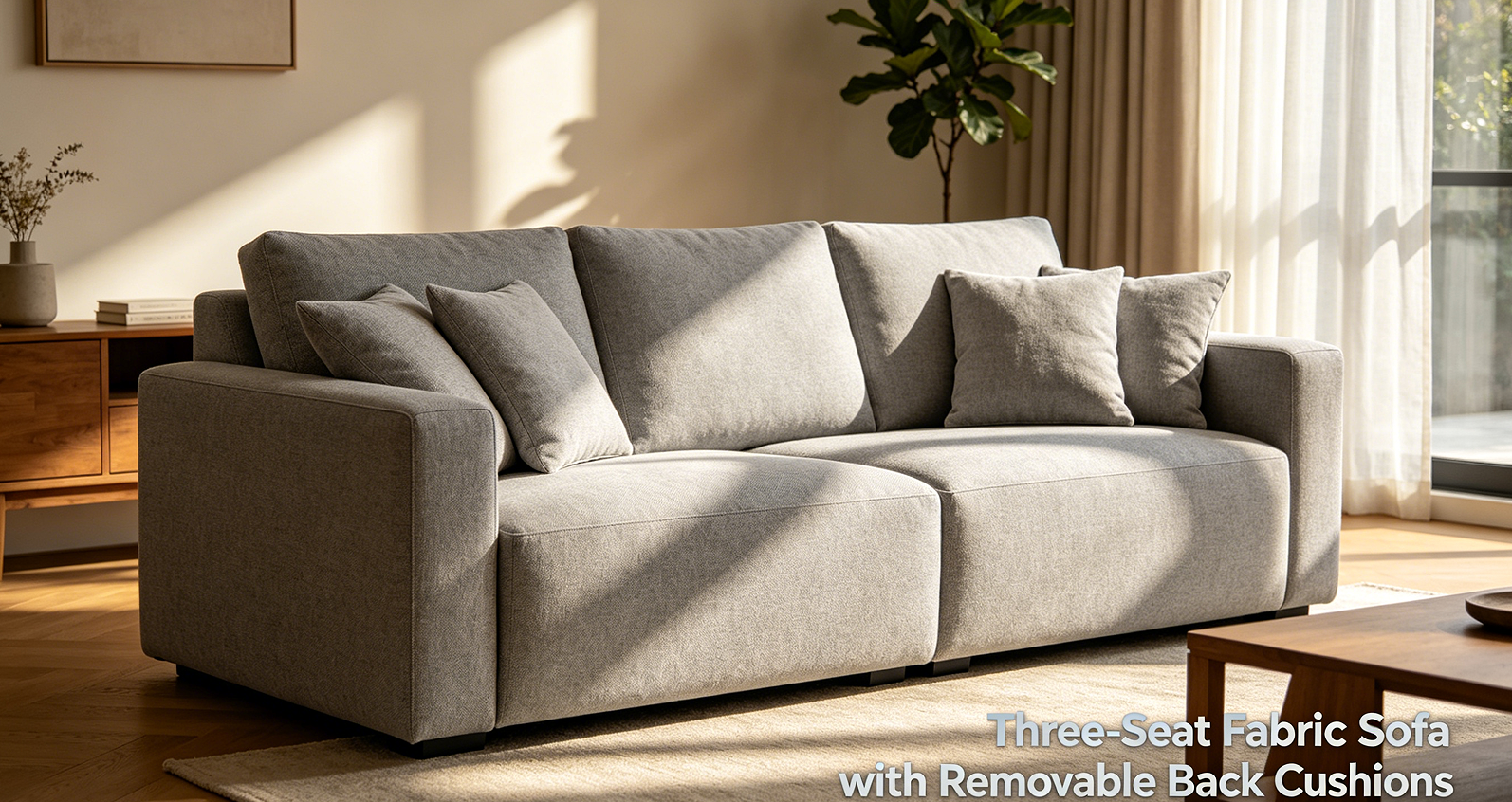 Three-Seat Fabric Sofa with Removable Back Cushions