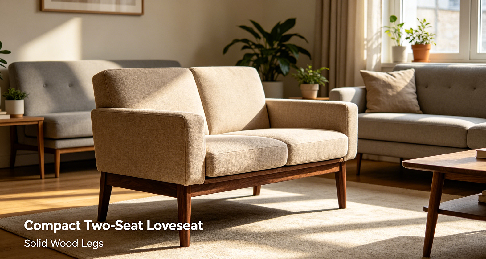 Compact Two-Seat Loveseat with Solid Wood Legs