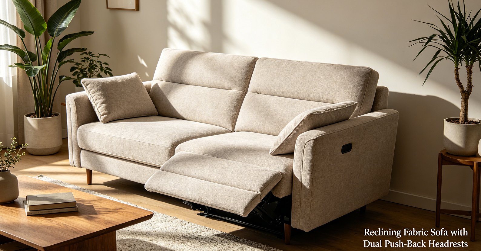 Reclining Fabric Sofa with Dual Push-Back Headrests