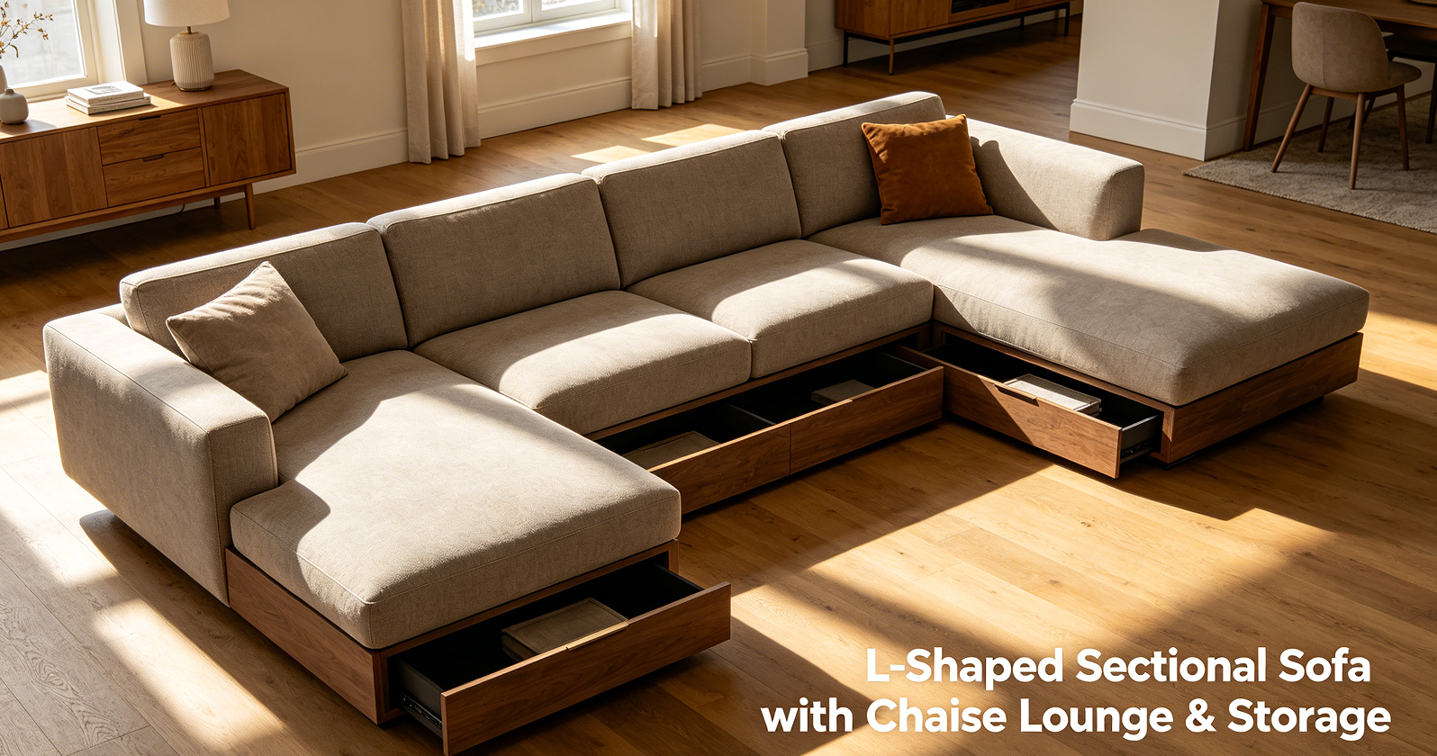 L-Shaped Sectional Sofa with Chaise Lounge and Storage